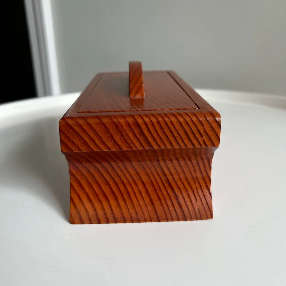 Vintage Wooden Trinket Box With Lid Signed Jewelry Small Keepsakes